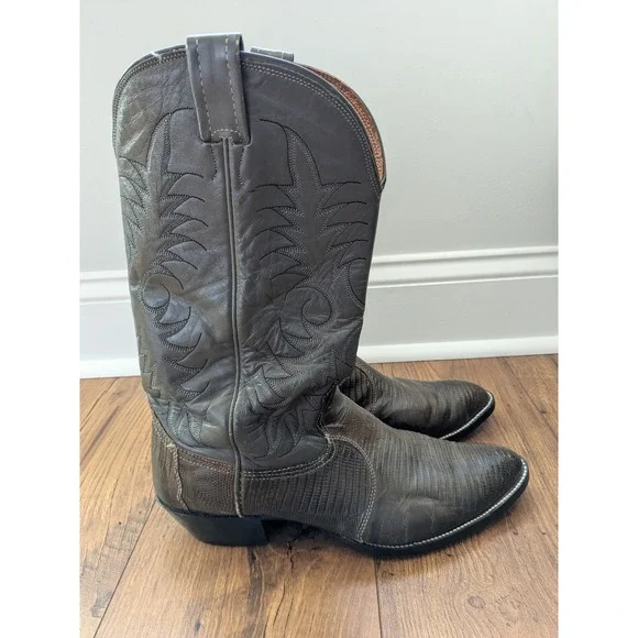 Nocona Boots Mens Lizard Skin Western Cowboy Boots Gray Brown Pointed Toe Sz 10